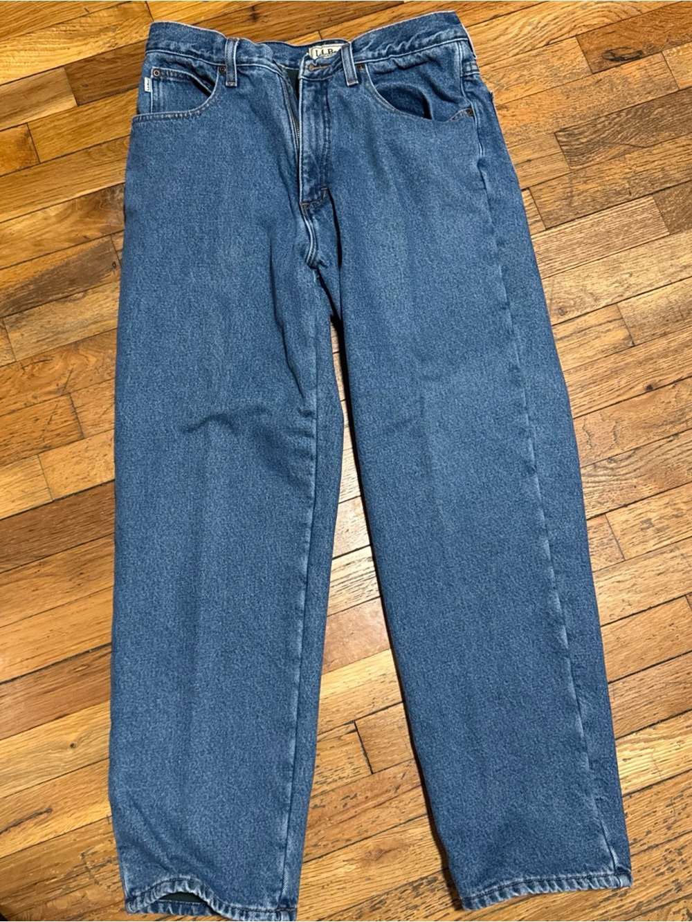 LL Bean Mens 32x30 Relaxed Fit Fleece Lined Blue Denim Jeans Cold Weather Excel
